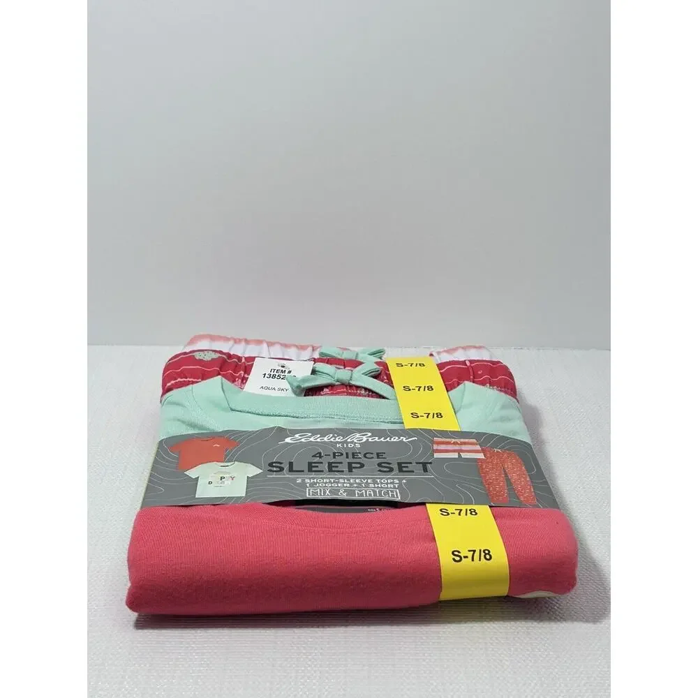 Eddie Bauer Kids‎ 4 Piece Sleep Set Pajama Small 7/8 Girls Aqua Sky